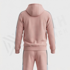 Unisex <b>Pink</b> Color Blocking <b>Tracksuit</b> Hooded Zipper Full Sleeve Casual Sportswear Adult Autumn Wear - Product Image 2
