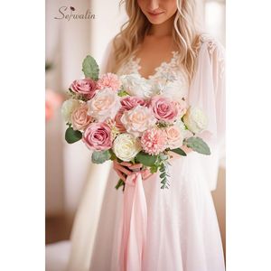 Combinazione di Rose Rosa Pallido e Bianche per Bouquet da Sposa Fai-da-Te e Decorazione Torte, Fiori Artificiali in Seta di Artistic - Product Image 2