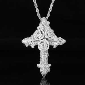 Collier pour homme en argent 925 plaqué rhodium, avec pendentif bouclier en moissanite micro-pavée, chaîne maille cubaine, style Hip Hop, pour soirée - Product Image 2