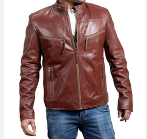 Genuine High Quality Vintage Windproof Breathable Stylish Stand Collar Varsity Leather Jacket Digital Printed Pattern <b>Men</b> - Product Image 2