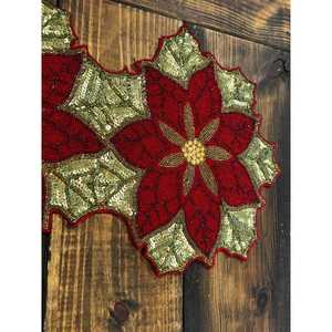 R.L.K Leila's Linens Camino de Mesa con Cuentas, Poliéster/Algodón, Ecológico, Lavable a Mano, Rojo, Verde, Flor de Pascua, Navidad, 36x15 - Product Image 4