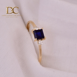 Ethnic 14KT Solid Gold Ring With Lab Grown Diamond Lab Grown Royal Blue Sapphire New Elegant Design Women's Wedding Fine Jewelry - Product Image 6