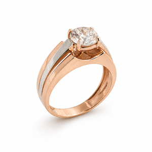 18K Rose Gold <b>Mens</b> Diamond Solitaire <b>Ring</b> Round Cut Two Tone Band Modern Geometric Design Luxury Fine Jewelry Wedding Party - Product Image 3