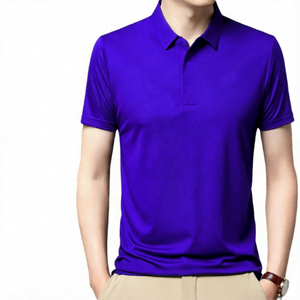 <b>Men's</b> Solid Color Short Sleeve Polo <b>Shirt</b> Knitted Casual Button Design Navy Blue Regular Fit - Product Image 6