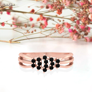 New Hot Selling 1.5mm Round Cut Black Diamond <b>Dainty</b> <b>Ring</b> with 14k Solid Rose Gold Wedding Band OEM ODM Jewelry Supplier - Product Image 1