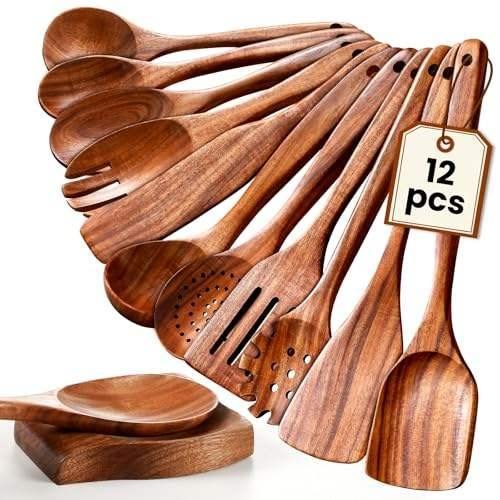 Durable Natural Wooden Modern Design Rose Gold Plated Long Handle Eco-Friendly 10ml Mirror Polish Premium Cooking Cutlery Spoon