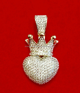 SHRAMAN DIAMOND Trending Women's 925 <b>Silver</b> Custom Icy <b>Crown</b> Heart Pendant Gold Plated Moissanite Romantic Hip Hop Party Fashion - Product Image 5