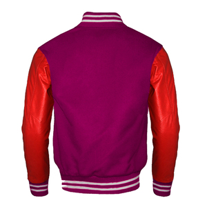 Chaqueta Varsity Personalizada de Primera Calidad, Cuerpo de Lana Azul Marino con Mangas de Cuero Blanco y Decoración Bordada - Product Image 1