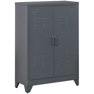 Armoire de rangement industrielle en acier gris à 2 niveaux avec étagères réglables, organisateur métallique pour la maison, le bureau et le salon - Product Image 1
