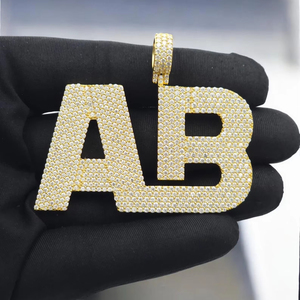 Iced Out AB <b>Initial</b> <b>Pendant</b> Gold Moissanite Hip Hop Jewellery Custom Letter Diamond Shine Luxury Piece - Product Image 2