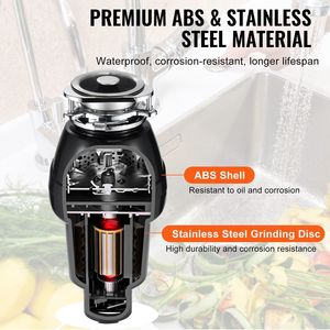 Dissipatore di Rifiuti Alimentari a Alimentazione Continua da 3/4 HP con Sistema di Triturazione in Plastica a 3 Bulloni da 3260 RPM per Rumore Ridotto - Product Image 6