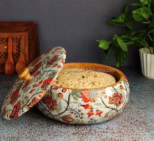 Handcrafted Polished Solid <b>Wood</b> Chapati <b>Box</b>-Souvenir for Kitchen Use Round Design <b>with</b> <b>Lid</b>-Artisan Craft - Product Image 2
