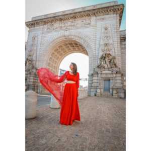 Conjunto de Falda de Gasa Roja Escarlata Transpirable para Mujer, Talla XS - Product Image 4