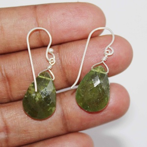 Boucles d'oreilles pendantes en argent sterling 925 massif, avec vésnonite verte naturelle facettée, enroulées de fil, bijoux fins pour femmes, vente en gros - Product Image 2