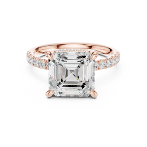 Anillo de Compromiso de Diamantes Cultivados en Laboratorio con Certificación IGI, Oro Sólido de 14K, Corte Asscher de 4 CT y Corte Brillante Redondo, para Mujer - Product Image 6