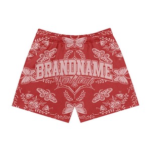 Shorts en mesh pour femmes, 160 GSM, polyester respirant, beige, imprimé papillon, sublimation, logo personnalisé, coupe sport. - Product Image 2