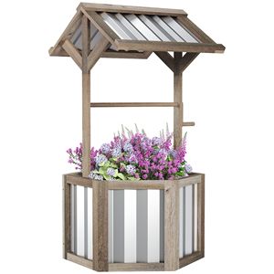 Fioriera Esagonale Rialzata in Legno Grigio Chiaro con Tettoia Zincata per Giardino - Edificio da Giardino - Product Image 1