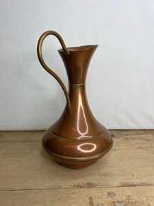 Vintage Copper Water <b>Jug</b> With Brass Handle And Band Solid Color Metal Pitcher For <b>Drinks</b> 10–12.9 In Height - Product Image 5