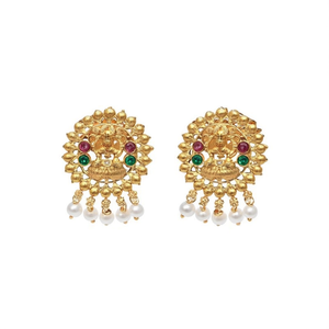 Lekshmi 18K Gold Plated Round Stud Earrings with Pearl and Diamond Accents - Product Image 2