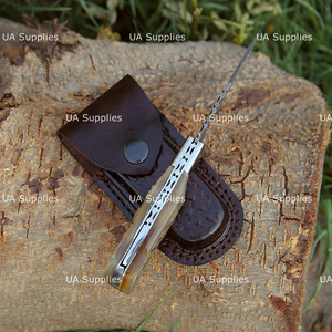 Hot Selling Custom Handmade Damascus Steel Clip Point Razor Sharp Folding Knife Ram Horn Handle OEM ODM Customizable Industrial - Product Image 6