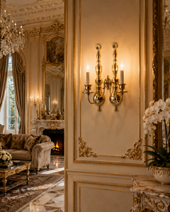 Statement Venetian Baroque Luxury <b>Wall</b> <b>Sconce</b> Decorative <b>Wall</b> <b>Light</b> with Elaborate Ornamental Mirror Detailing, Decorative Brass - Product Image 1