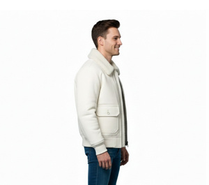 Chaqueta de Cuero Personalizada con Cuello de Piel de Oveja Blanca Genuina, Hecha a Mano, de Calidad Clásica, Corte Moderno, Cuero de Primera Calidad - Product Image 2