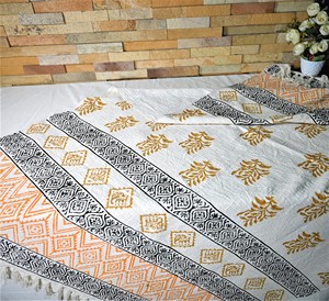 Manta de Viaje Moderna y Lujosa para Todas las Estaciones, Estilo Bohemio Indio, 100% Algodón Orgánico, Tejido con Estampado de Bloques, Ligera, Lavable a Máquina, para el Hogar - Product Image 3