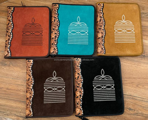 Customize <b>A4</b> Boot Stitch Hand Tooled Suede Leather Business <b>Portfolio</b> <b>Folder</b> Document Case Organizer Zipper File Padfolio <b>Folder</b> - Product Image 5