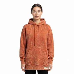 Sudadera con Capucha Oversize de Felpa para Mujer, Color Naranja con Lavado Ácido, Estilo Casual Urbano - Product Image 1