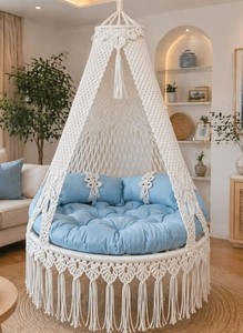 White <b>Macrame</b> Double seat Swing, <b>Macrame</b> Swing Chair, <b>Macrame</b> bed, Hammock Swing, Hanging bed <b>Macrame</b> swing, Luxurious swing - Product Image 2