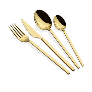 ชุดช้อนส้อมสแตนเลสสตีลลายไม้ไผ่สองสีทอง ชุดเครื่องครัวหรูหรา ช้อน ส้อม มีด - Product Image 5