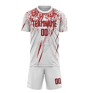 Maillot de football personnalisé imprimé par sublimation, design blanc et rouge éclaboussé, tenue d'équipe de football, ensemble de vêtements de sport actifs - Product Image 3