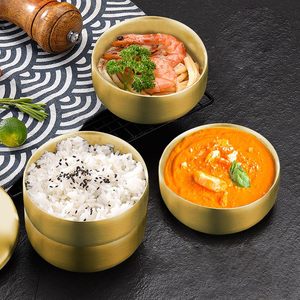 Gold Stainless Steel Rice <b>Bowl</b> <b>with</b> <b>Lid</b> Decorative <b>Serving</b> <b>Bowl</b> for Kitchen Dining Table Food Storage and Traditional Tableware - Product Image 3
