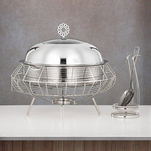 ถาดอุ่นอาหารบุฟเฟ่ต์ทรงกลมเคลือบทองหรูหรา พร้อมกรอบลายฉลุ สำหรับงานเลี้ยง งานจัดเลี้ยง และงานจัดอาหาร - Product Image 2