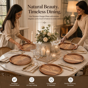 Ensemble de plateaux de service en bois d'acacia faits à la main – Assiettes rondes en bois pour servir les aliments, les collations, le fromage, les fruits et à la maison - Product Image 4