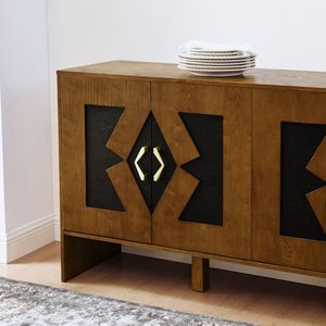 Credenza Moderna Stile Mid-Century da 60 Pollici con Armadietto e Vano Portaoggetti, Motivo Geometrico, Console TV Regolabile - Product Image 4