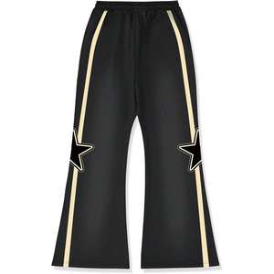 Pantalon de survêtement unisexe tendance rétro étoilé |   Bandes contrastées noires et beiges |   Sweatpants en molleton 100% coton personnalisés - Product Image 3