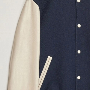 Blouson universitaire bleu marine pour homme avec lettres G brodées sur les manches, style décontracté, coupe régulière, col montant - Product Image 5