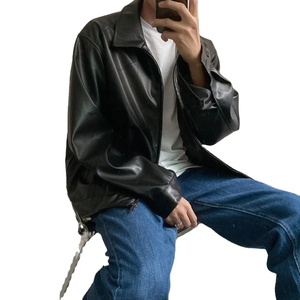 Chaqueta de cuero de motorista de invierno estilo callejero para hombre, cuello vuelto ajustado con cremalleras de moda, prendas de vestir informales, piel de vaca de lona - Product Image 2