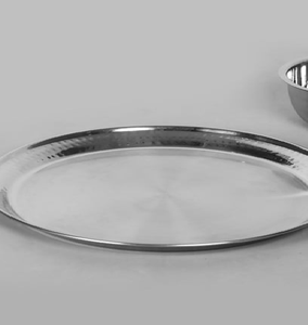 Assiette de service ronde en acier inoxydable, vaisselle polie, assiette de présentation à prix abordables - Product Image 1