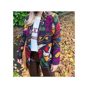 Blazer Vintage Suzani Bordado a Mano, Estilo Étnico Boho-Chic, Ecológico, Transpirable, de Lona, para Otoño, con Cuello en V - Product Image 6