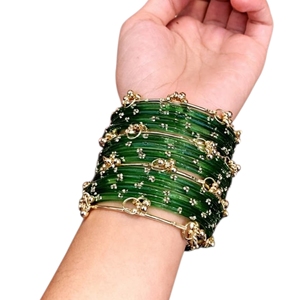 Juego de 16 Pulseras Ghungroo Doradas de la Mejor Calidad, Estilo Kashmiri, Brillantes, para Bodas y Fiestas, Pulseras Punjabi Premium - Product Image 1