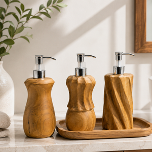 Ensemble de lavage des mains en teck de luxe ARTERRA, distributeur de savon liquide moderne, écologique et durable pour la décoration de salle de bain de luxe - Product Image 6
