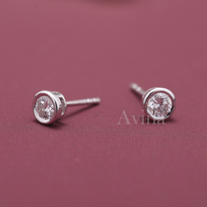IGI Certified Lab Grown Diamond Bezel <b>Set</b> Round Stud Earrings 18K White / Yellow & Rose Gold Minimalist Diamond Earrings - Product Image 5