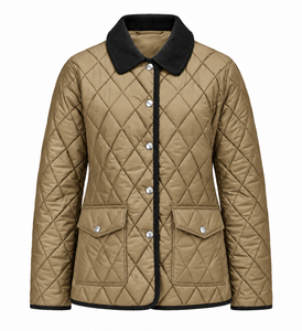 Chaqueta Acolchada para Mujer, Color Verde Oliva, Cuello Camisero, Manga Larga, Relleno de Poliéster, Otoño, Largo Regular, Cierre de un Solo Botón - Product Image 2