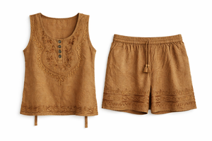 Women's <b>Viscose</b> Embroidered <b>Top</b> and Short Set Manufacturer - Product Image 2