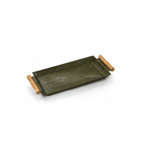 Concept Home Gunmetal Grey Serving <b>Tray</b> With Wooden Handles Residential Use Oil Rubbed Finish - Product Image 3