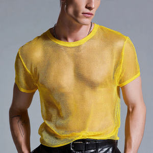 T-shirts en maille transparente 100 % polyester pour hommes, maillots de bain en résille, hauts de plage, t-shirts transparents pour soirées et clubs - Product Image 1