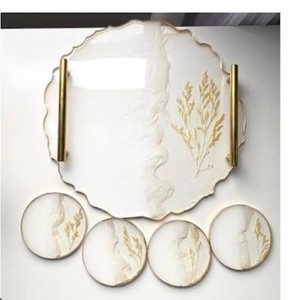 Decorative <b>Ceramic</b> Serving Tray <b>Coaster</b> Set White Gold Marbled Bowls Platters Dining Handmade High Quality Modern - Product Image 4