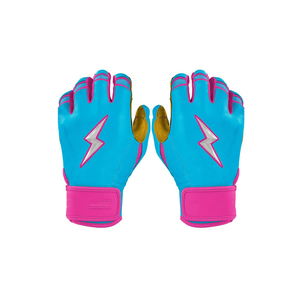 Blue Leather Batting Gloves with Lightning <b>Bolt</b> Design High Quality Ambidextrous <b>Hook</b> and Loop Closure Unisex Adult Training Use - Product Image 1
